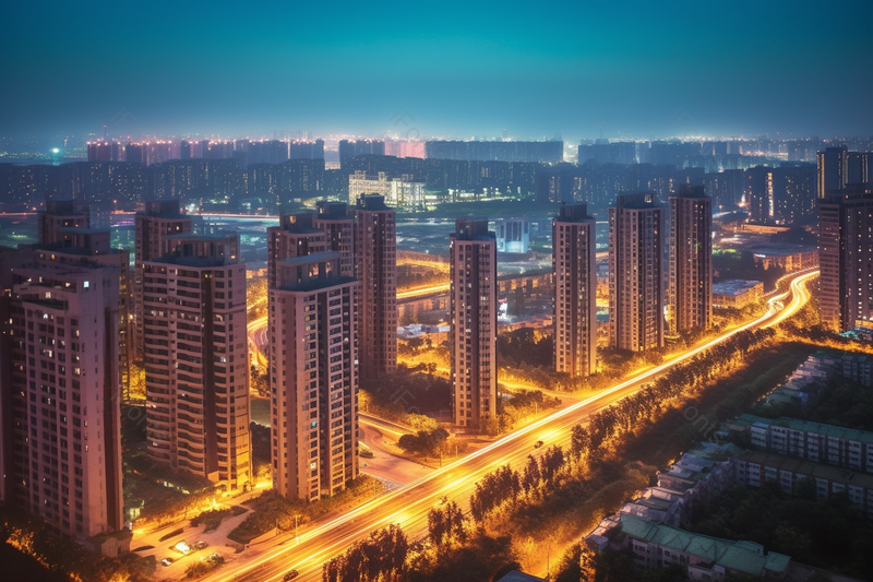 夜晚下城市建筑繁华楼盘地产风景摄影图,高清,摄影图,摄影图片,图片大全,摄影图免费下载